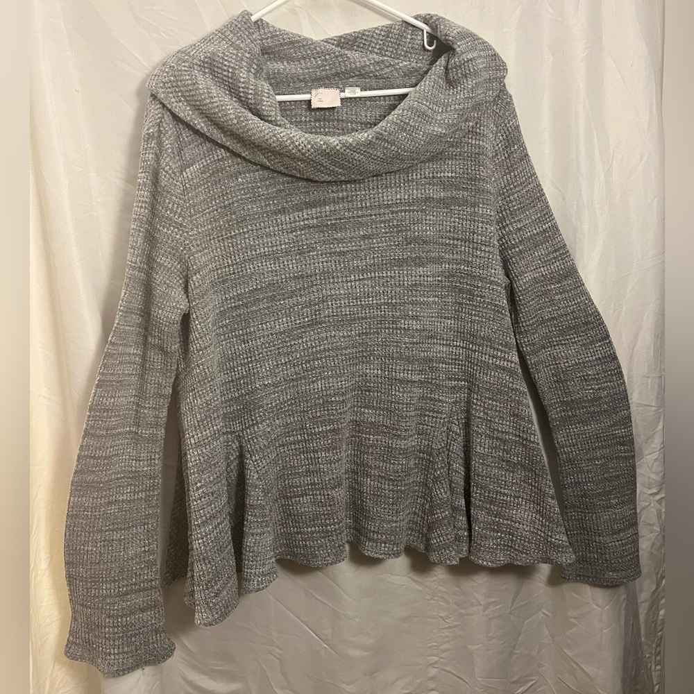 ANTHROPOLOGIE Postmark Maurisa Thermal Waffle Peplum Cowlneck Sweater Large